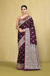 Saree With Handwoven Border In Muted Gold Zari
